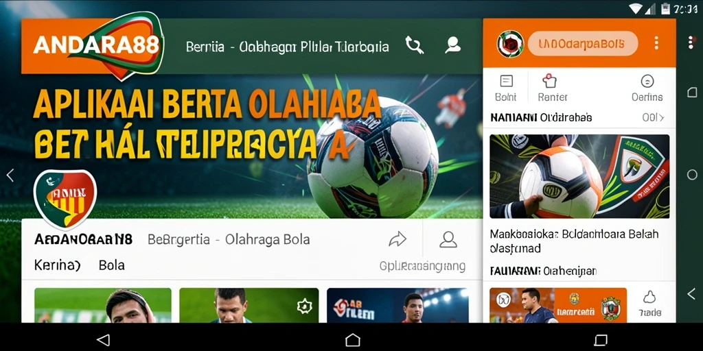 Antarmuka aplikasi ANDARA88 menampilkan berita dan statistik olahraga bola.