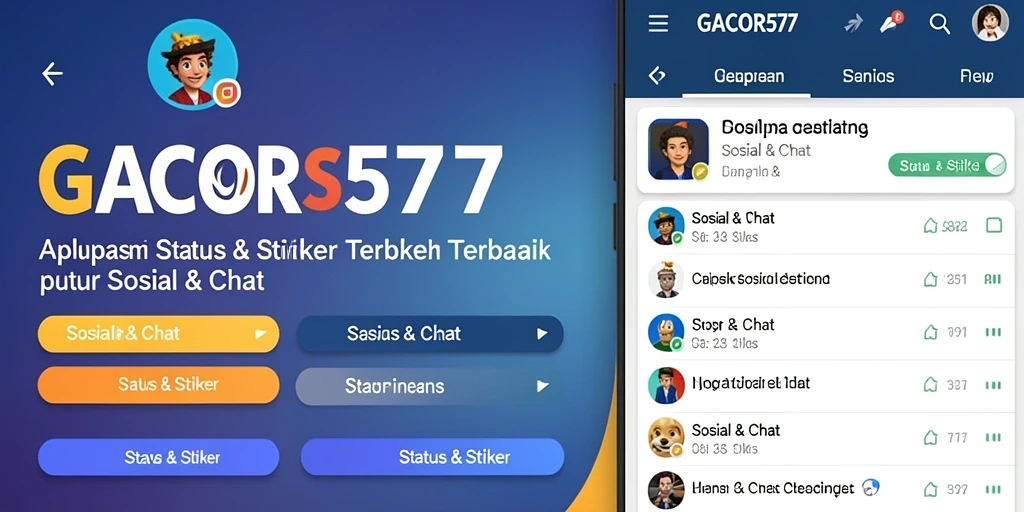 Tampilan antarmuka GACOR577 dengan pilihan stiker dan status.