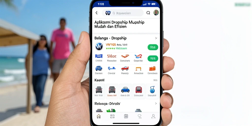 Antarmuka aplikasi VW108 menampilkan produk dan fitur Dropship dengan jelas.