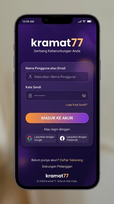 Tampilan halaman login kramat77