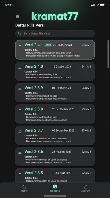 Tampilan riwayat versi kramat77